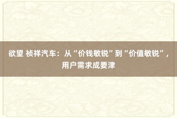 欲望 祯祥汽车:从“价钱敏锐”到“价值敏锐”,用户需求成要津